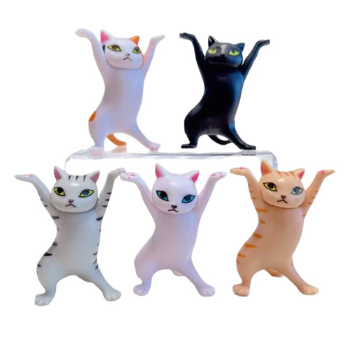 (Set of 5) Mini Figures Dance Cat Mascot Toy Landscape Cake Decoration Cartoon