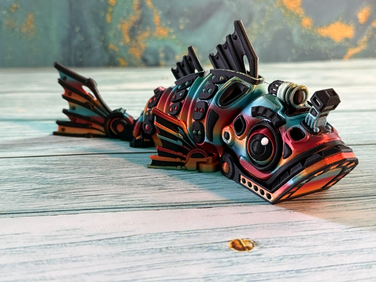 Cyberpunk Robotic Fish 3D Printed Figurine – Articulated Futuristic Fish Decor