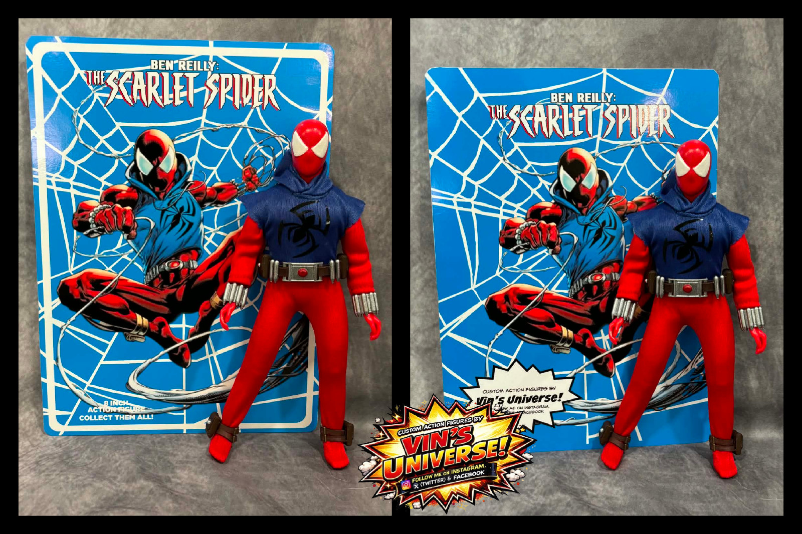 Custom 8&Prime; Mego Scale SpiderMan Peter Parker Ben Reilly Scarlet Spider-Man & Case