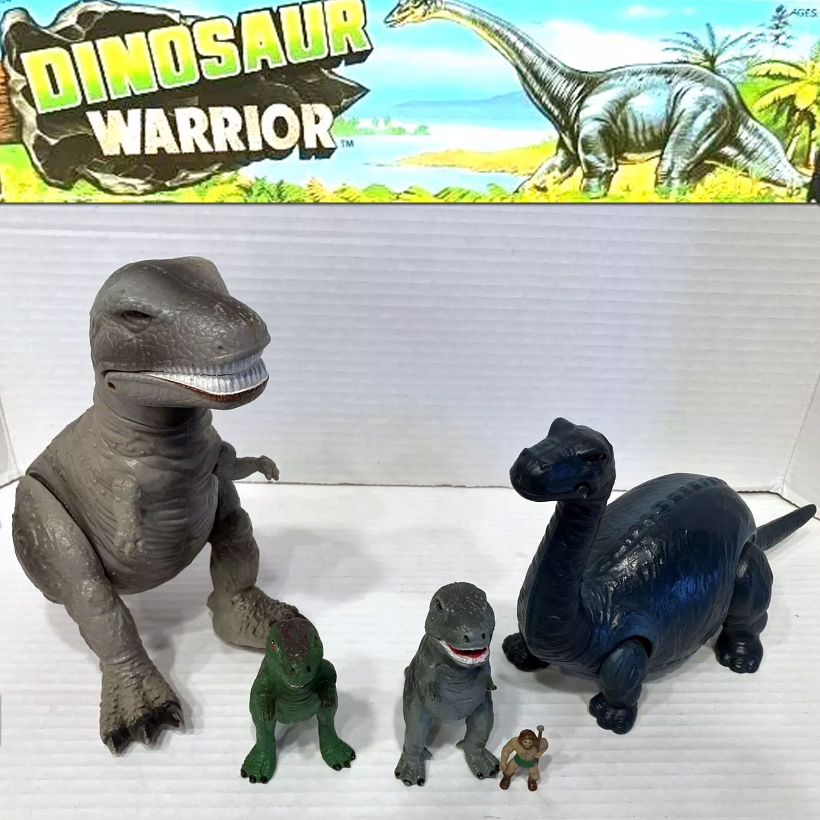 Vintage 1987 Dinosaur Warrior Tyrannosaurus Brontosaurus Caveman HG Toys Lot