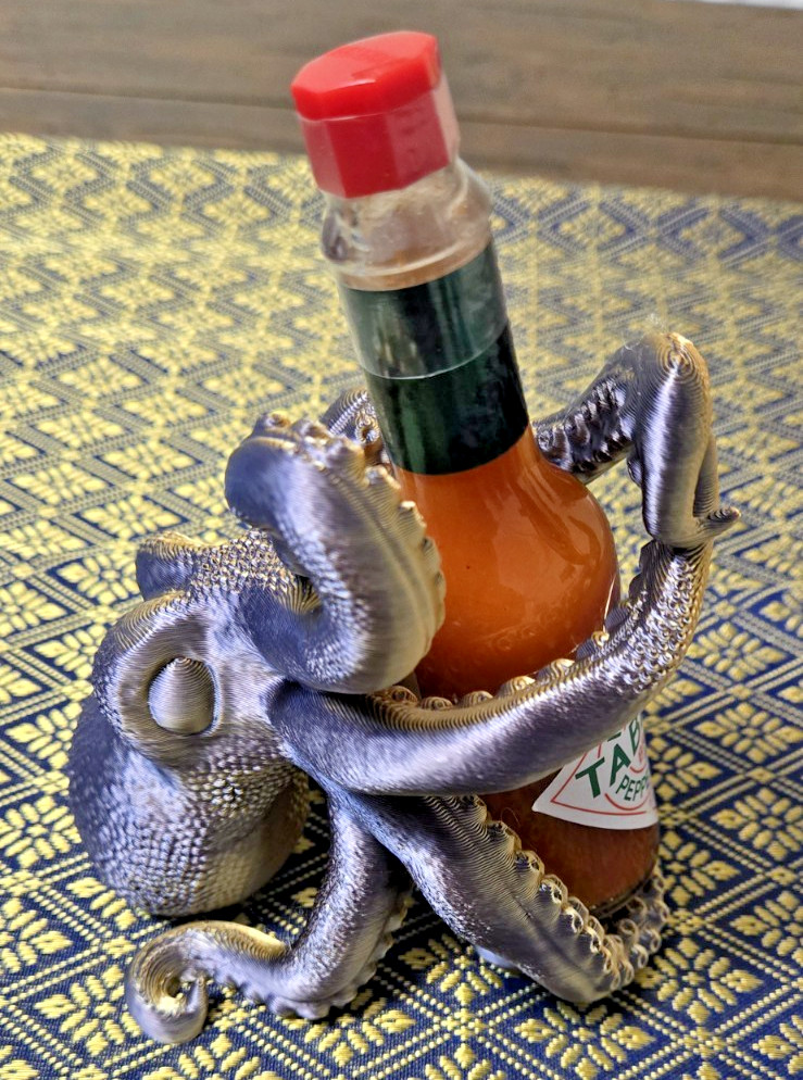 Octopus Tabasco 20z Table Holder Figure 3D Printed Handmade multi-color toy