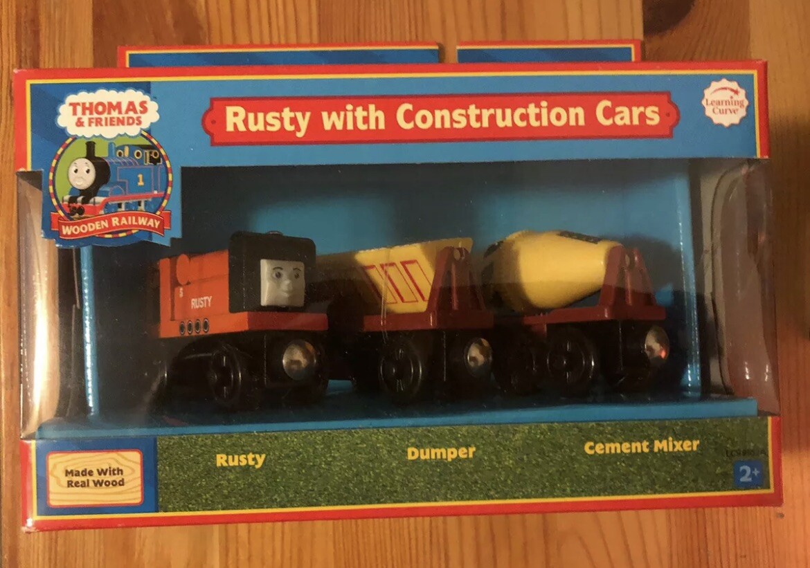 2006 Learning Curve Wooden Thomas Train Rusty with Construction Cars! NEW!