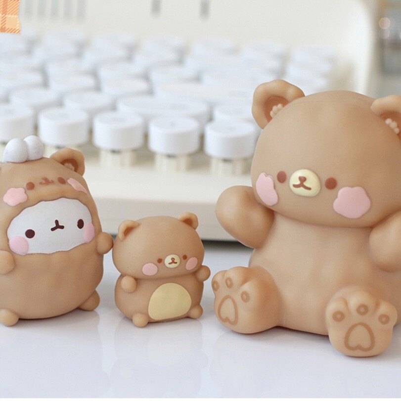 4 Colors Molang Figure Fluffy Friends Set Korean Official Genuine Pink Yellow..