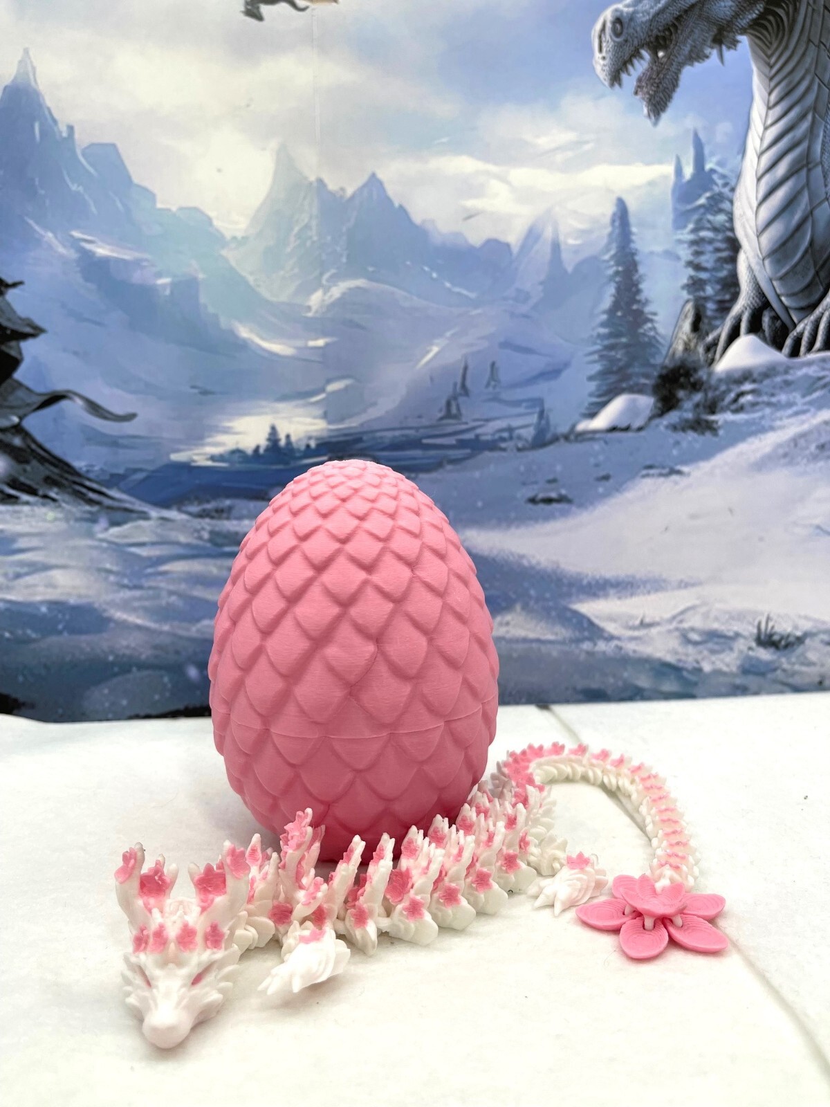 Cherry Blossom Dragon with Dragon Egg, 3D Printed Articulated Dragon Fidget Toy