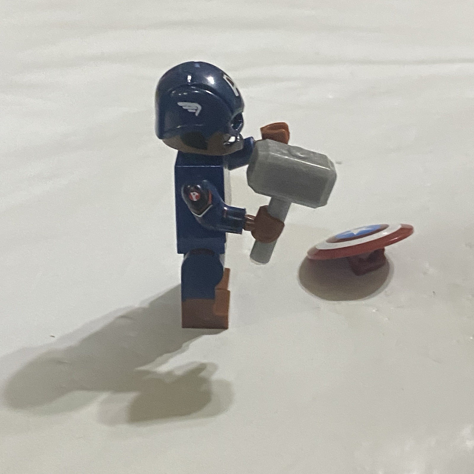 Marvel Captain America Lego Mini Fig with Thors Hammer Action Figure EUC READ