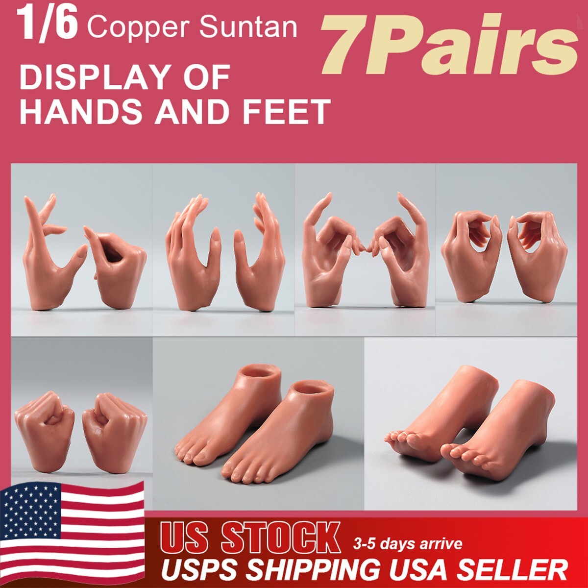 USA 1:6 Action Figure Hands Foot Model Copper Suntan Skin For 12inch Female Body