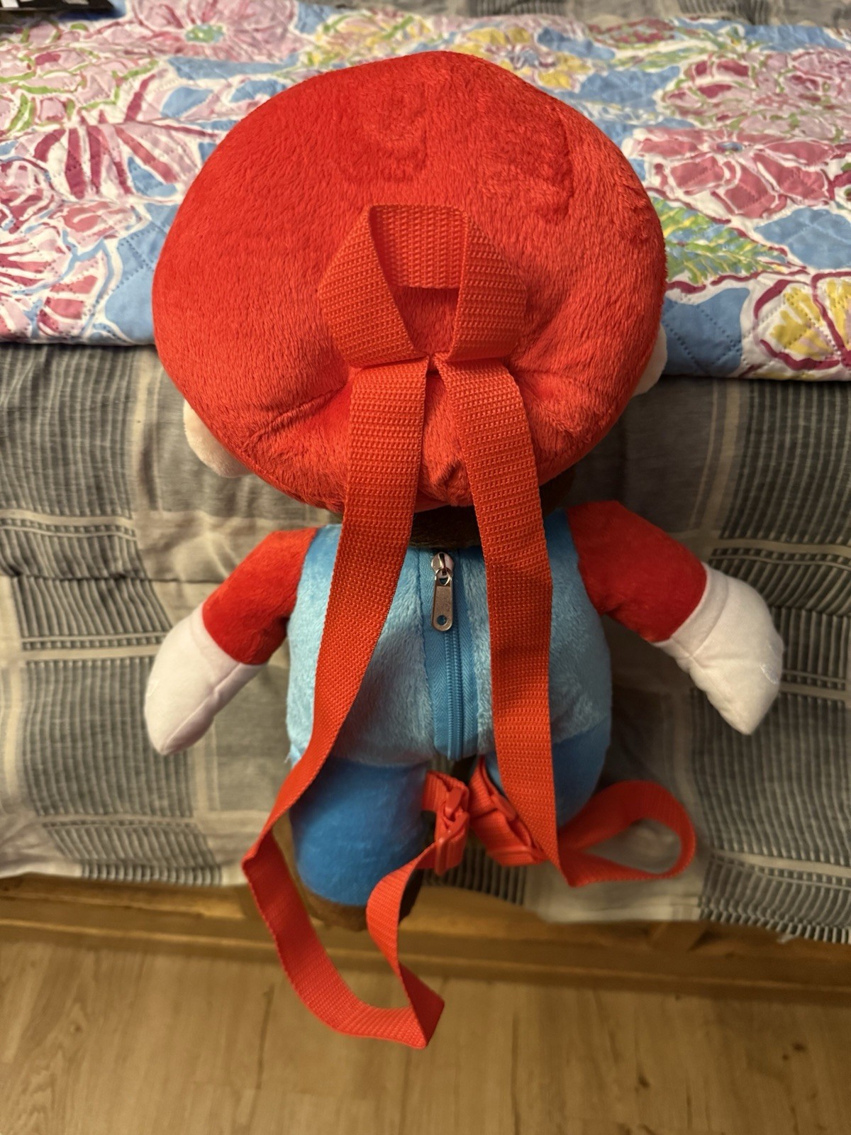 Mario doll red blue 18 inch stuffed plush backpack zippered bag with straps