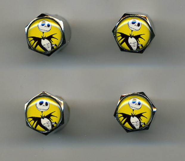 Nightmare Before Christmas 4 Chrome Plated Brass Tire Valve Caps Car Bike Jack