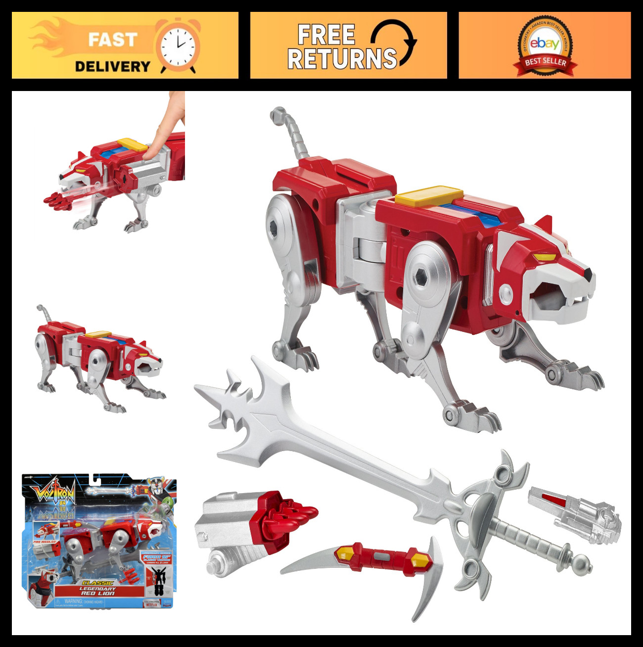 Classic Red Lion Action Figure – Voltron Combining Robot Toy, Collectible, Actio