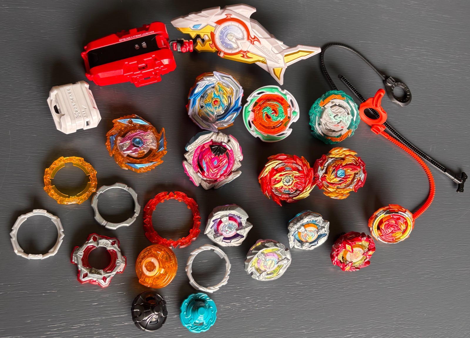 Assorted Lot of Beyblades Launchers & Parts Metal & Plastic