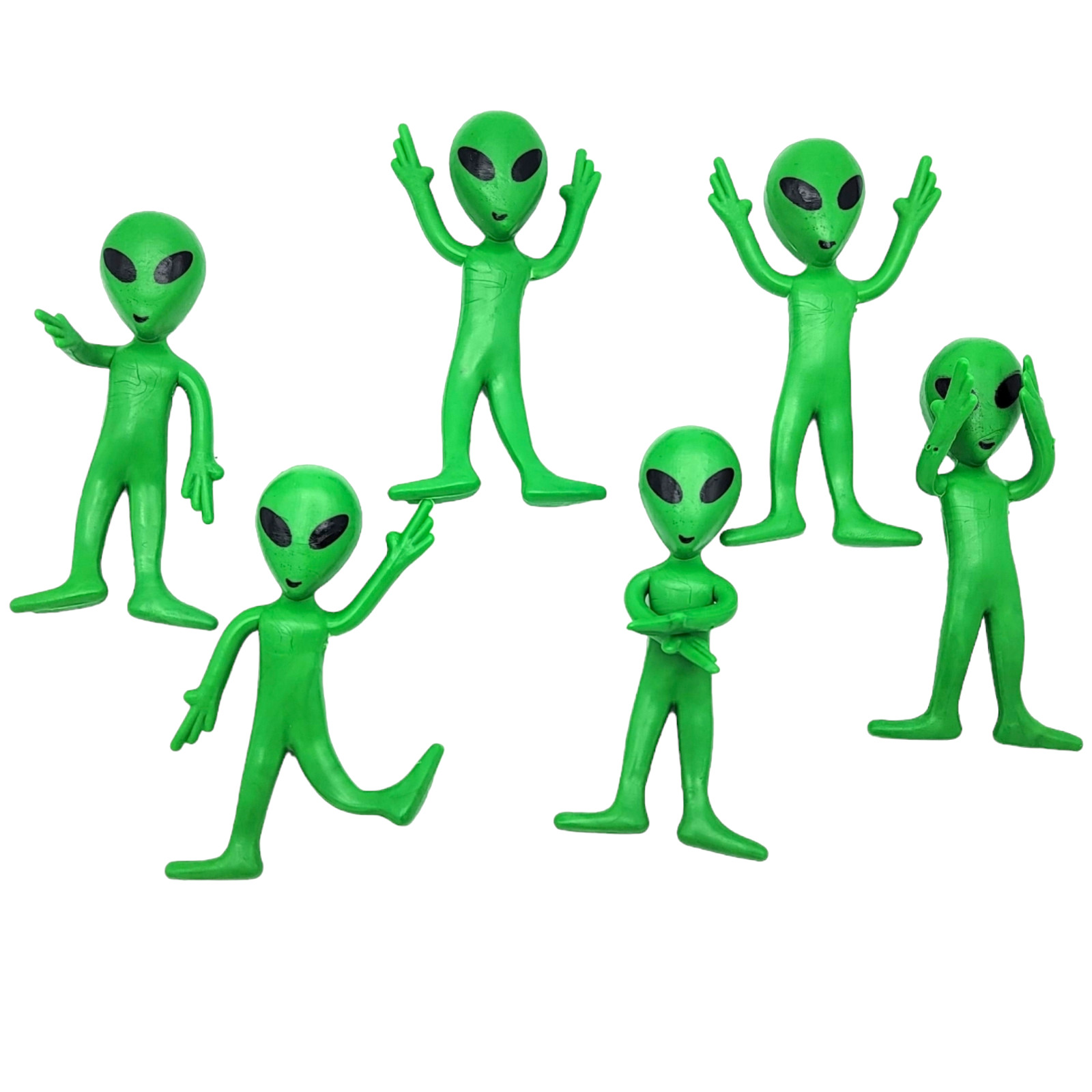 Bendable Rubber Green Aliens – 12 Pack (3.75&Prime;) Action Figures Bendable UFO