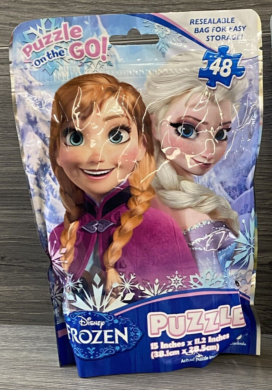 Disney Frozen Elsa Ana 48 Pieces Puzzle On The Go! 15”x11.25” Resealable Bag New