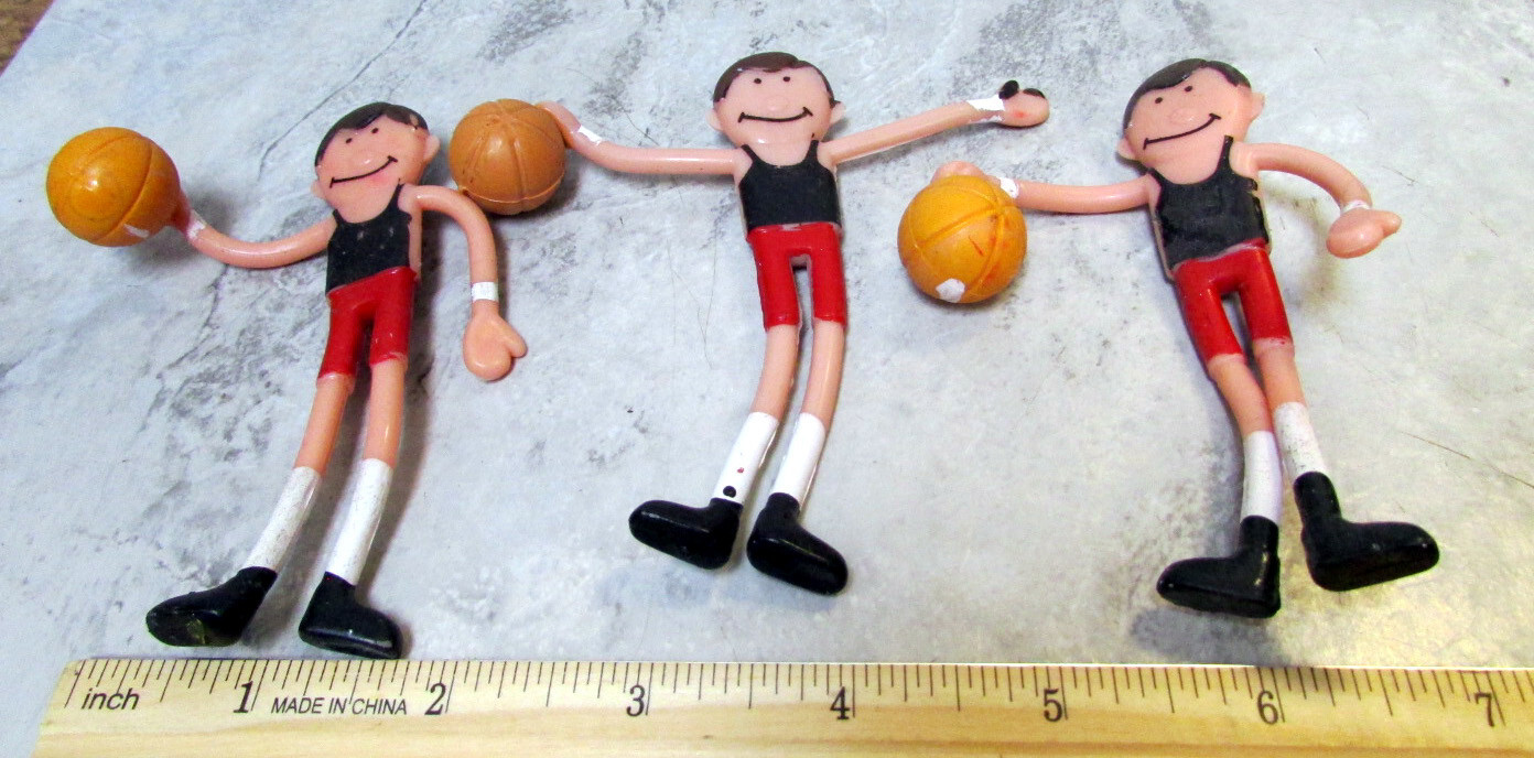 plastic bendable 4 inch figures, 3 basketball players, fun toys for kids
