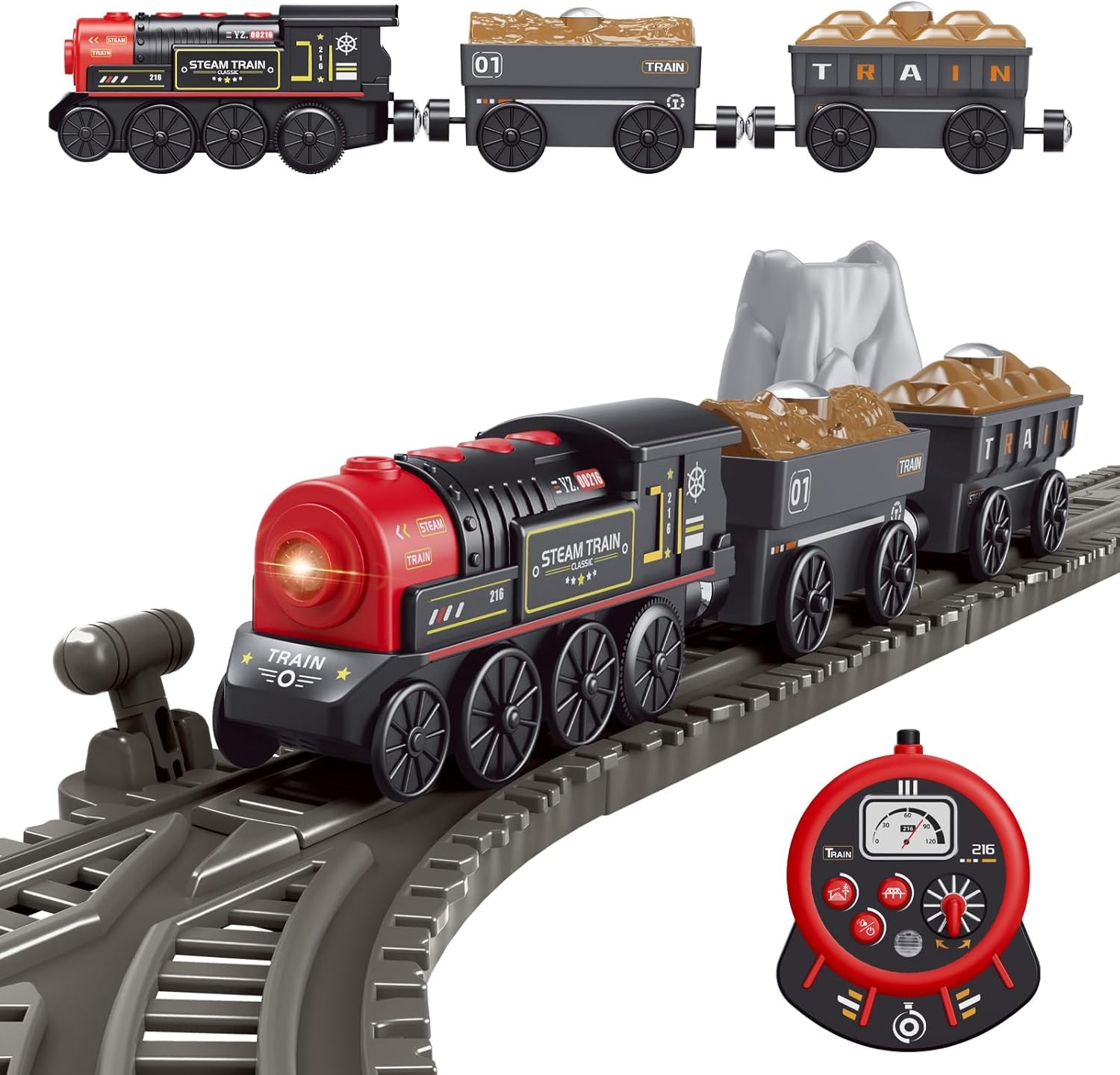 Motorized Train for Wooden Track, Remote Control Train with Magnetic Connection,