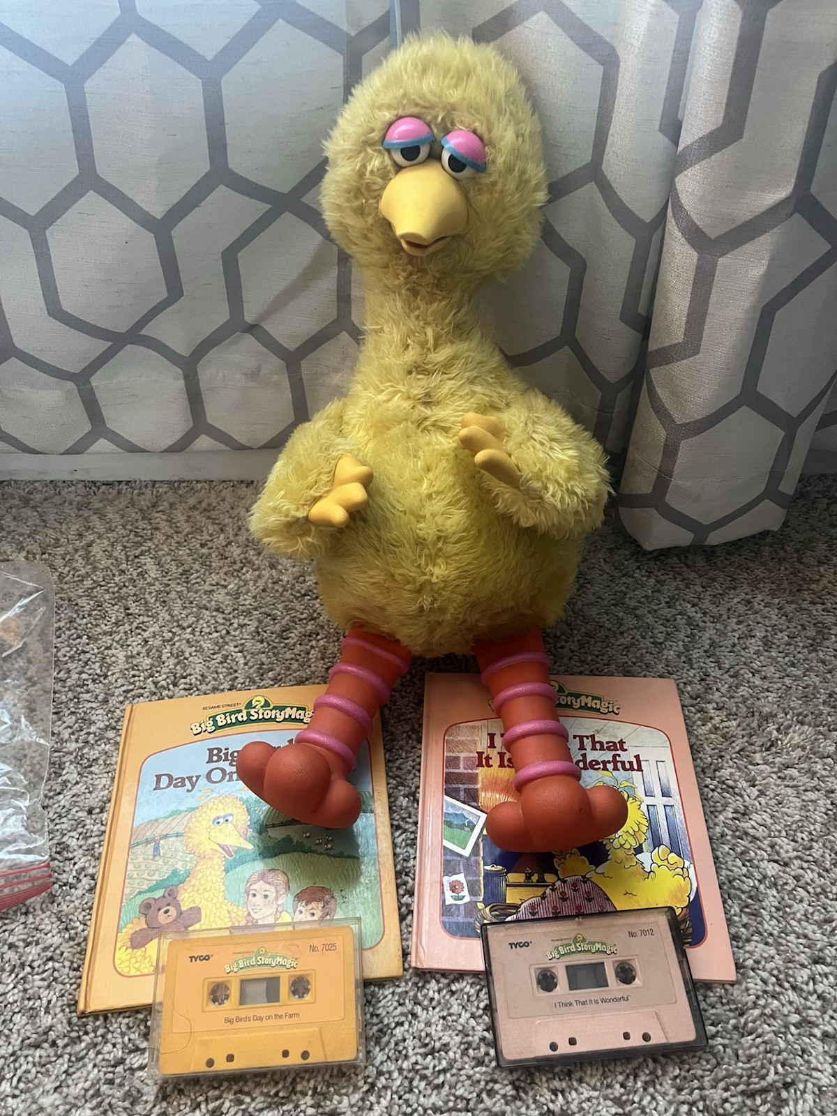 RARE Big Bird TYCO Story Magic Talking Plush 20&Prime; Sesame Street + Tapes & Books