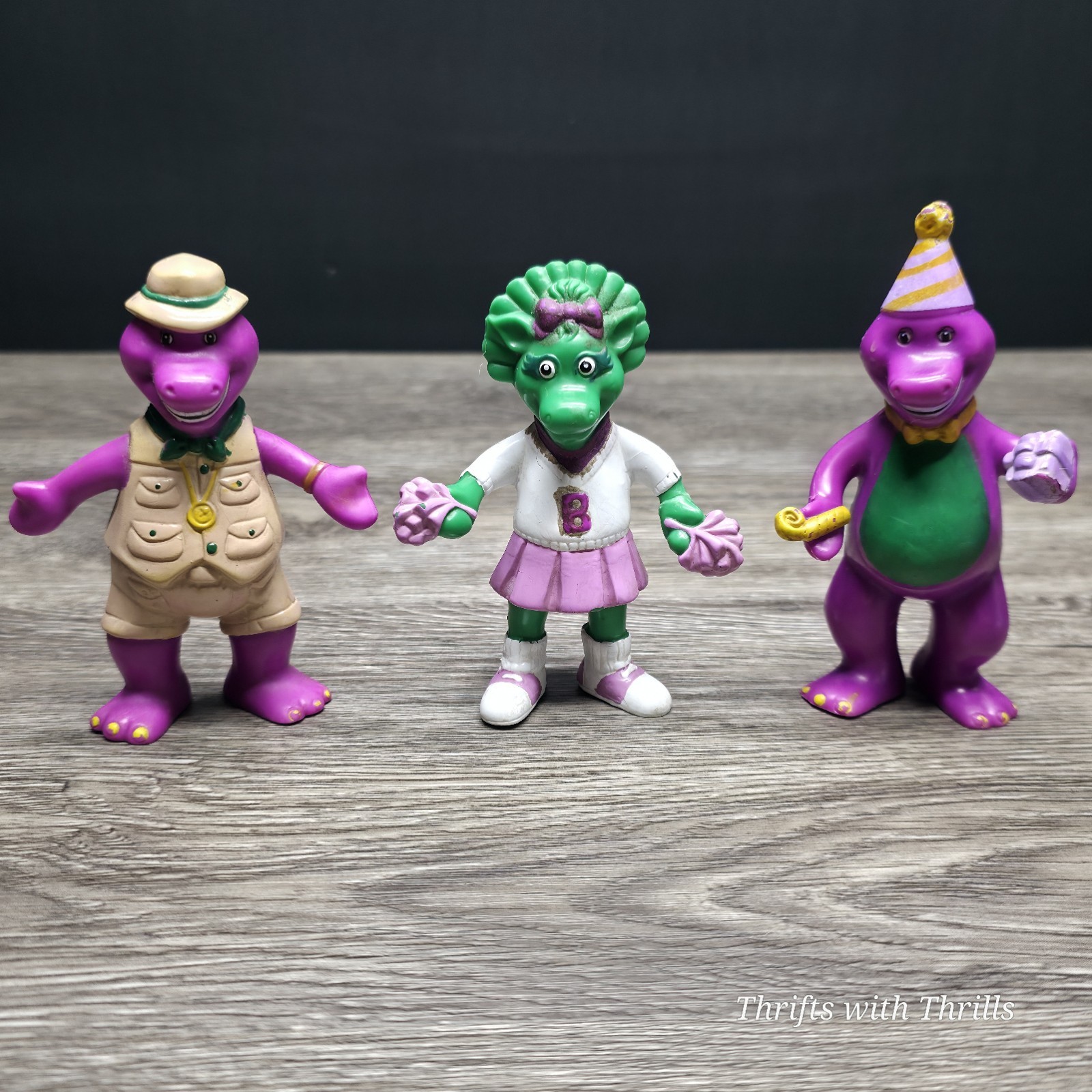 Vintage Lyons 1993 Barney Safari, Baby Bop Cheerleader, And Barney Birthday
