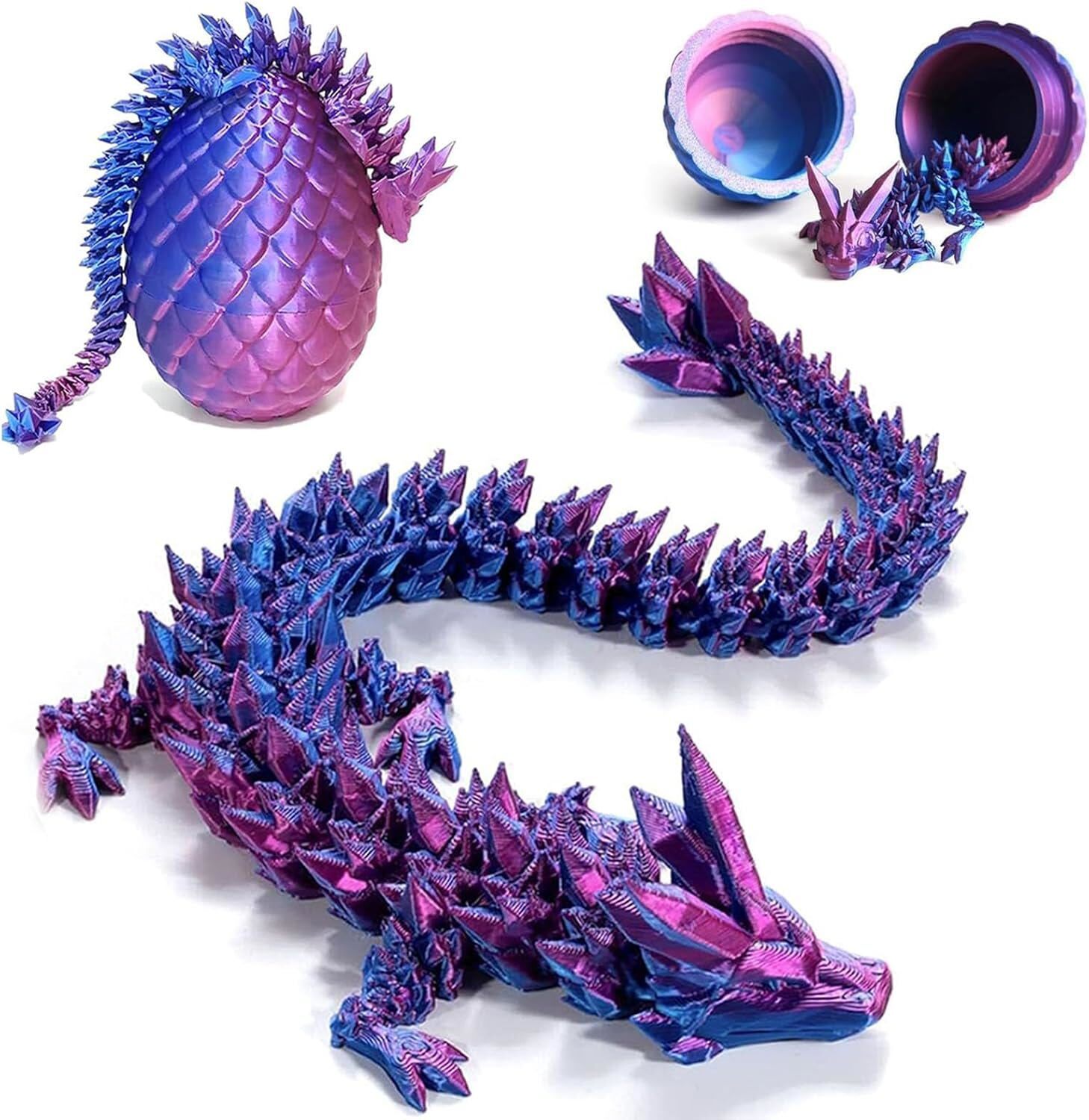 Easter Gift 3D Printed Dragon w/Egg Crystal Dragon Fidget Toys Full Articulated