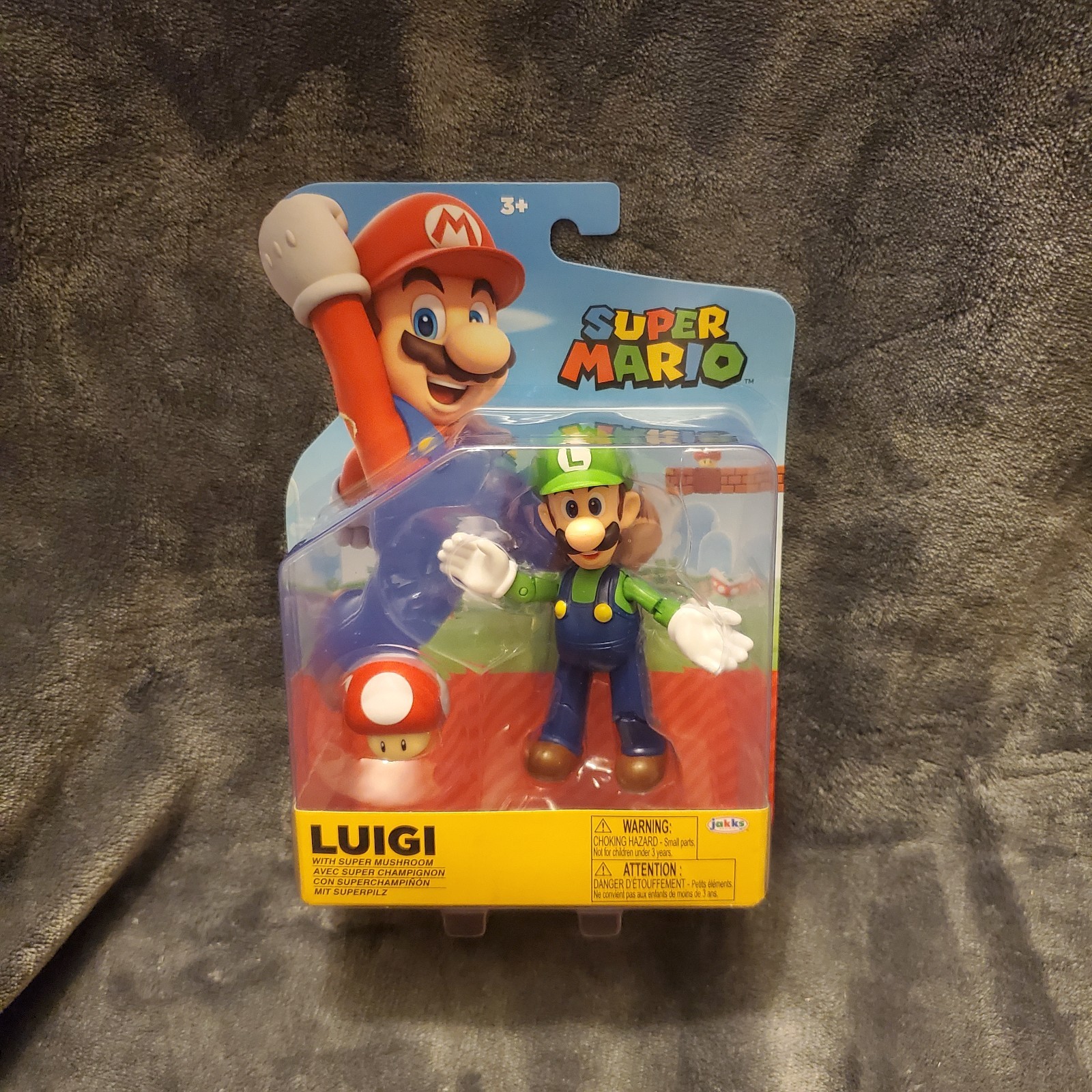 Jakks Pacific Super Mario Luigi W/ Mushroom 4in ACTION FIGURE SEALED box wear
