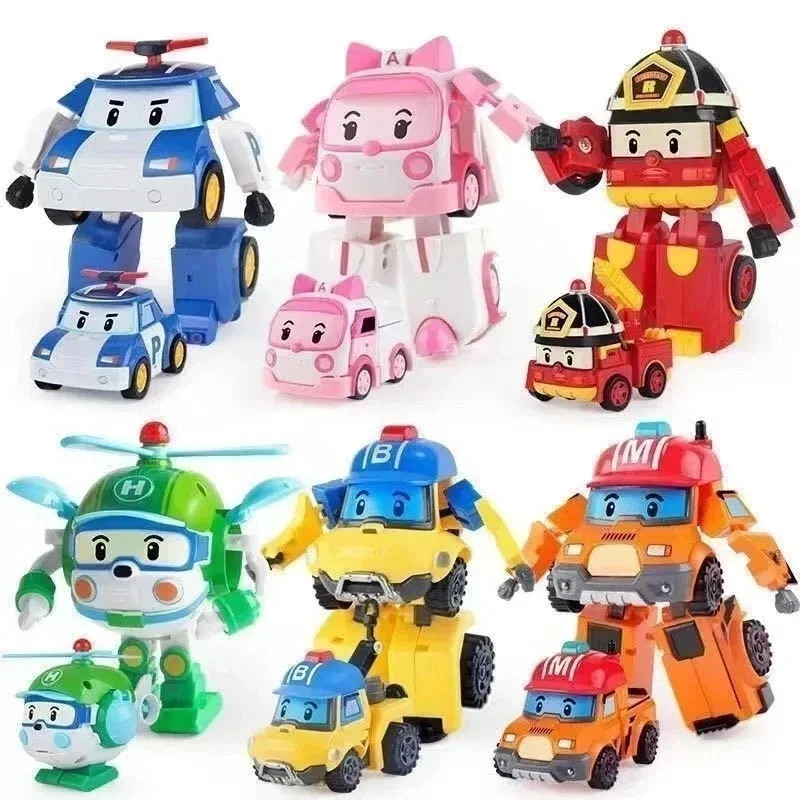 6Pcs Robocar Poli Transformation Toys – Amber Roy Helly Action Figure Car Set