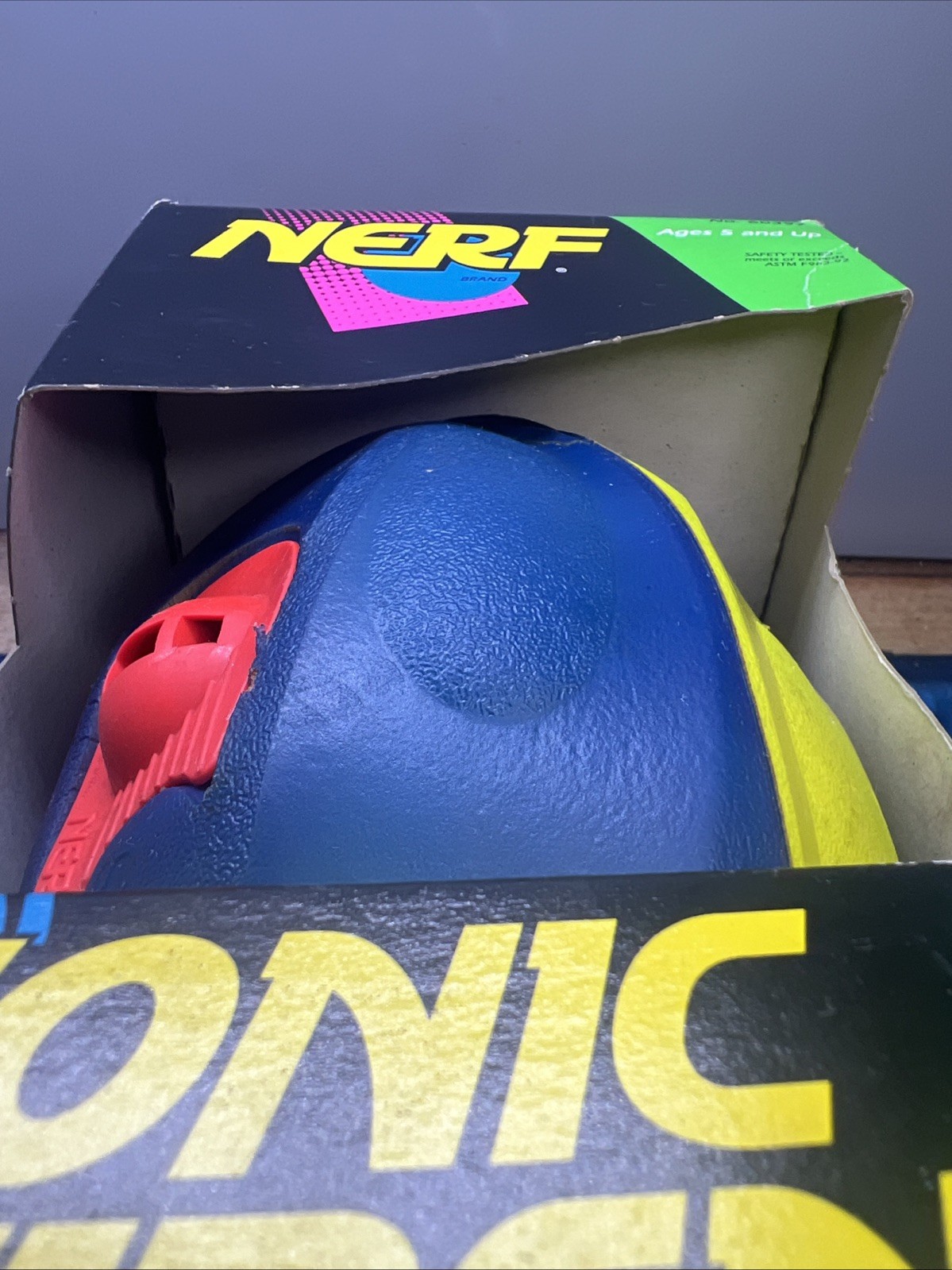 Vintage NERF Sonic Siren PROTOTYPE Football Blue Yellow In Box Prototype No UPC