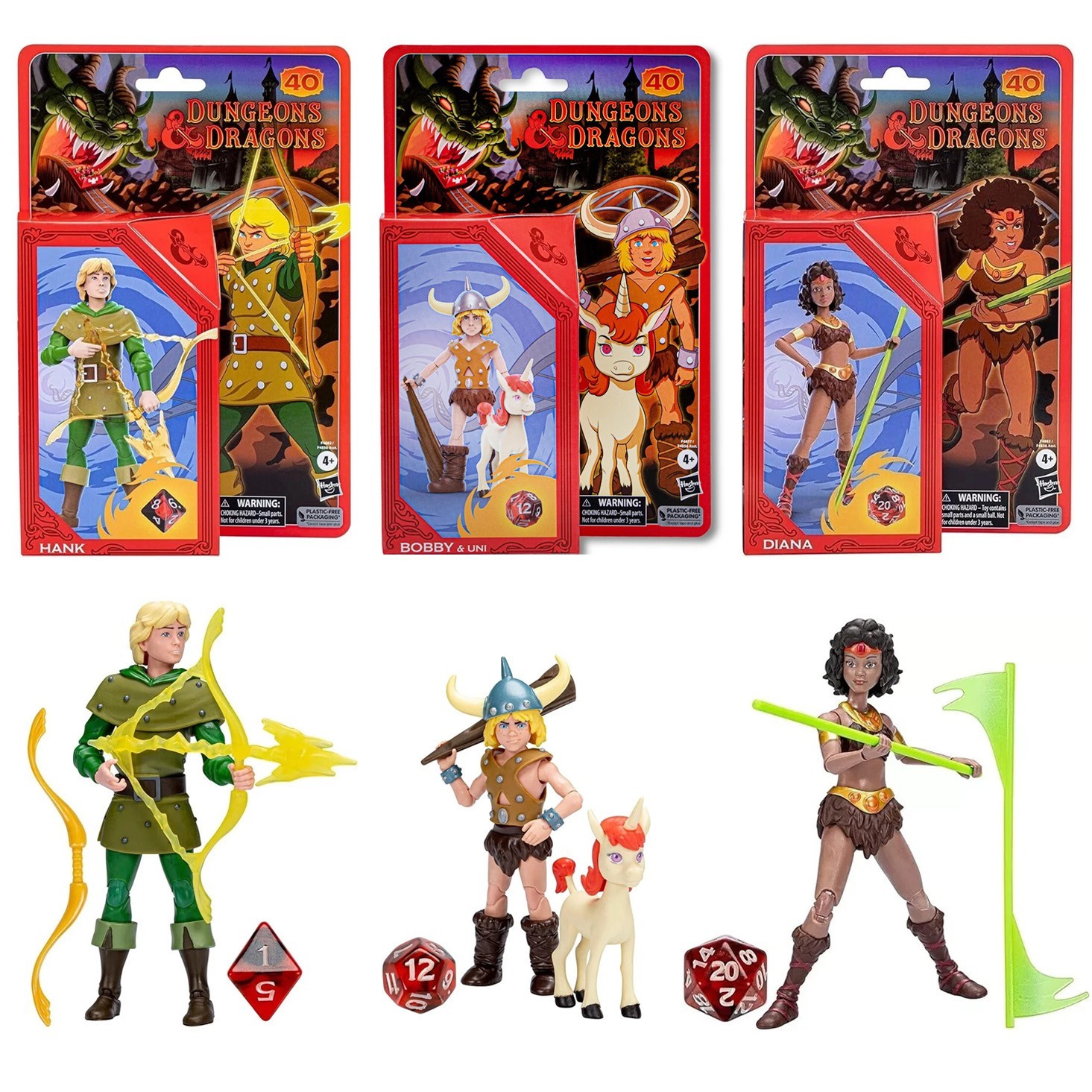 Dungeons & Dragons Cartoon Classic Bobby & Uni, Diana, Hank 6&Prime; Action Figure Set