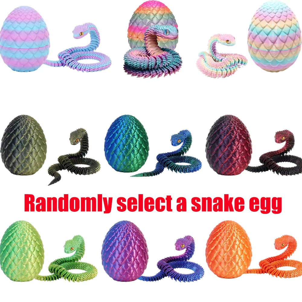 3D Printed Snake Egg with Flexible Inner Hinge Animal Toy, Movable Joint Surpris