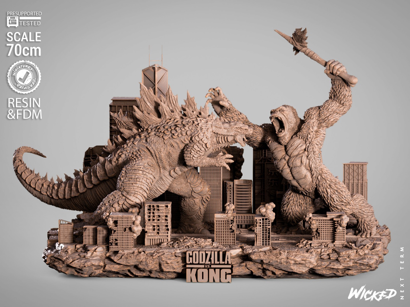 3D Printed Fan Art Godzilla VS Kong Diorama Sculpture by Wicked