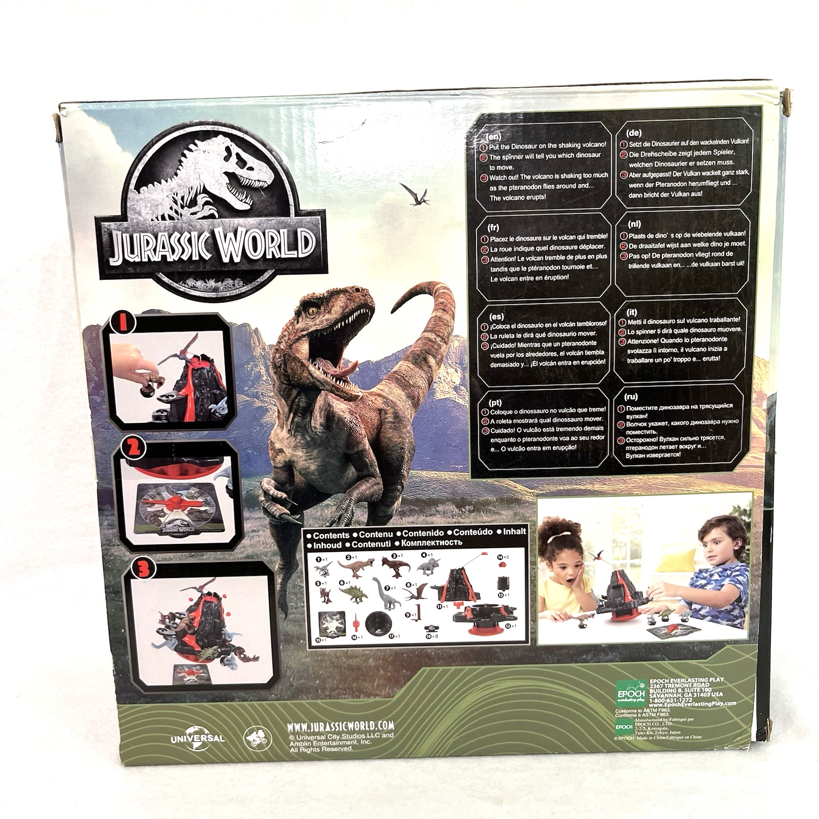 Epoch Games Jurassic World Shaky Volcano Tabletop Game with 8 Dinosaur Figures
