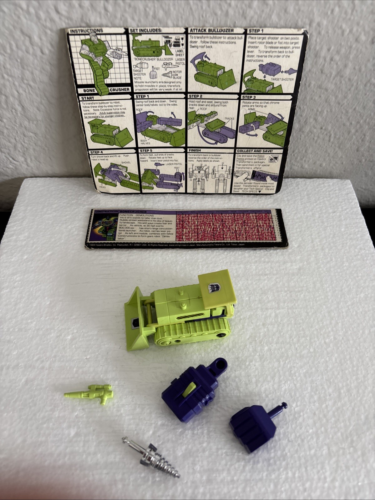 Vtg G1 Transformers Bonecrusher Devastator Complete w/ Instructions & Cardback