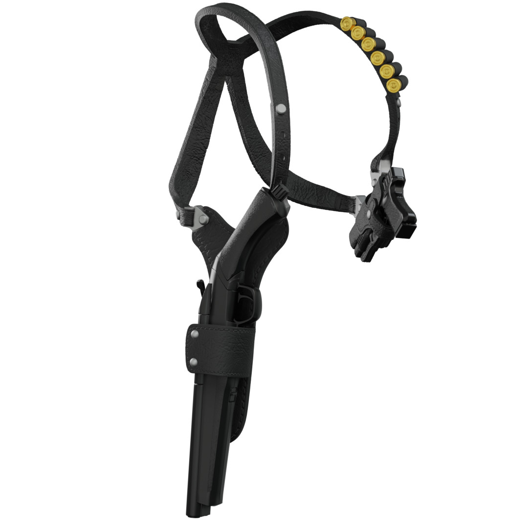 1/12 Scale Action Figure Chest Harness: Glock & Shotgun (Leather)