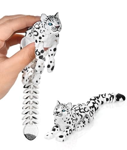 GemmiCho 3D Printed Snow Leopard Articulated Fidget Toy 8.3 Inch Animal Figurine