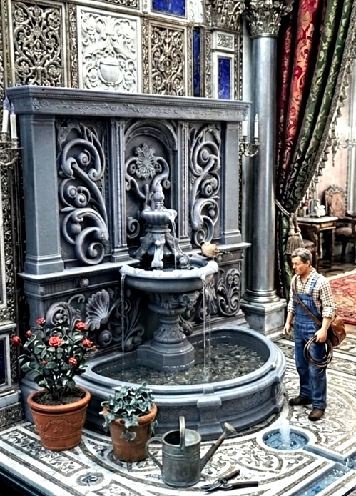 1:18 Scale Classical Wall Water Fountain Miniature Diorama Baroque Architectural