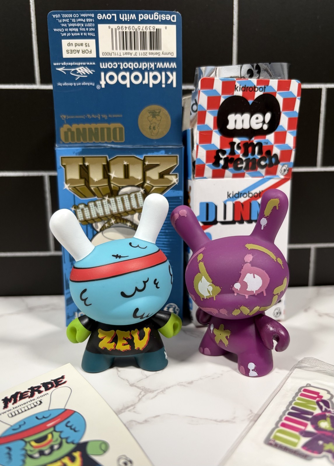 Kidrobot Dunny 2011 & French Series Le Merde & Purple Mist 3&Prime; Vinyl Lot of 2