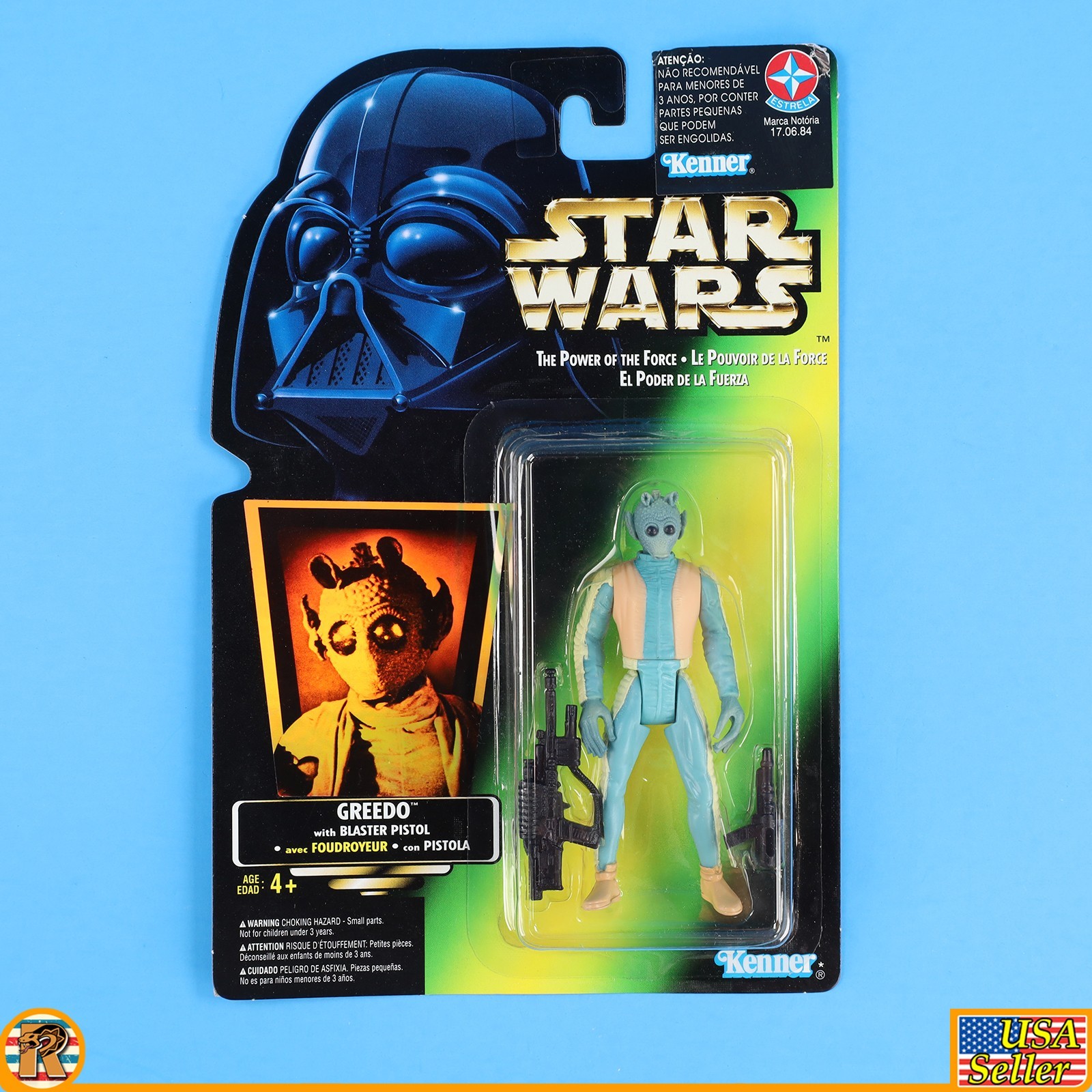 Star Wars – Greedo (Rare Brazil Estrela Sticker) – POTF Green – MOC [F-PTFG-40]