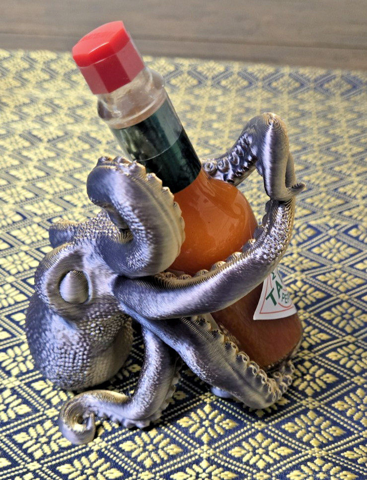Octopus Tabasco 20z Table Holder Figure 3D Printed Handmade multi-color toy