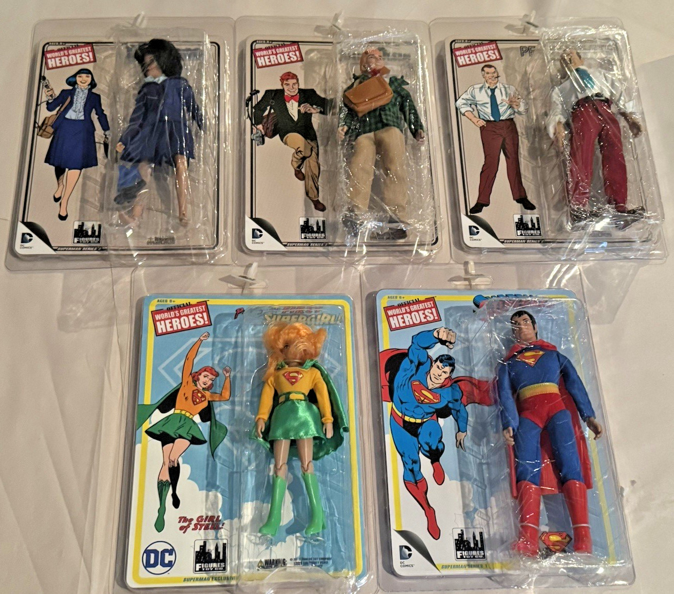Figures Toy Company – Superman, Supergirl, Lois, Jimmy, Perry (New/Sealed)