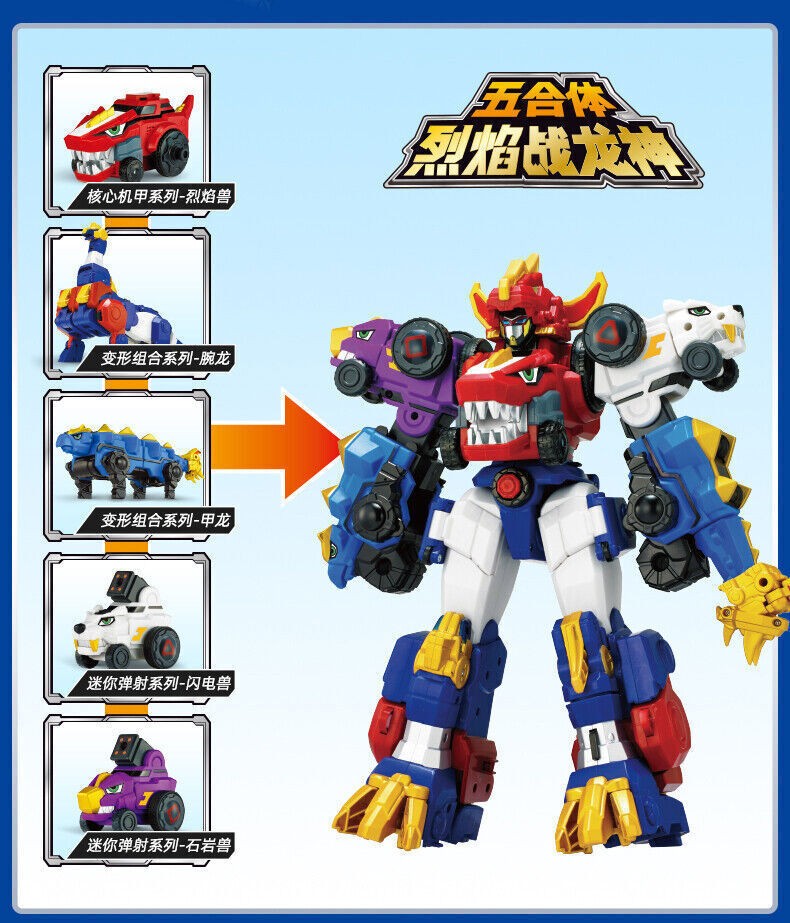 5-in-1 Dino Core Ultra-Tech Transforming Tyranosaurus Rex Robot Combiner Toy
