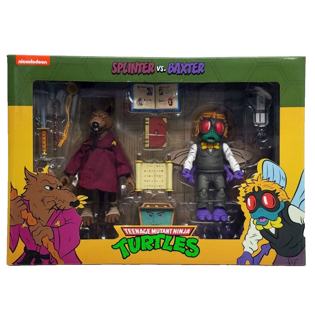 NECA Teenage Mutant Ninja Turtles Splinter vs Baxter Exclusive Action Figure 2pk