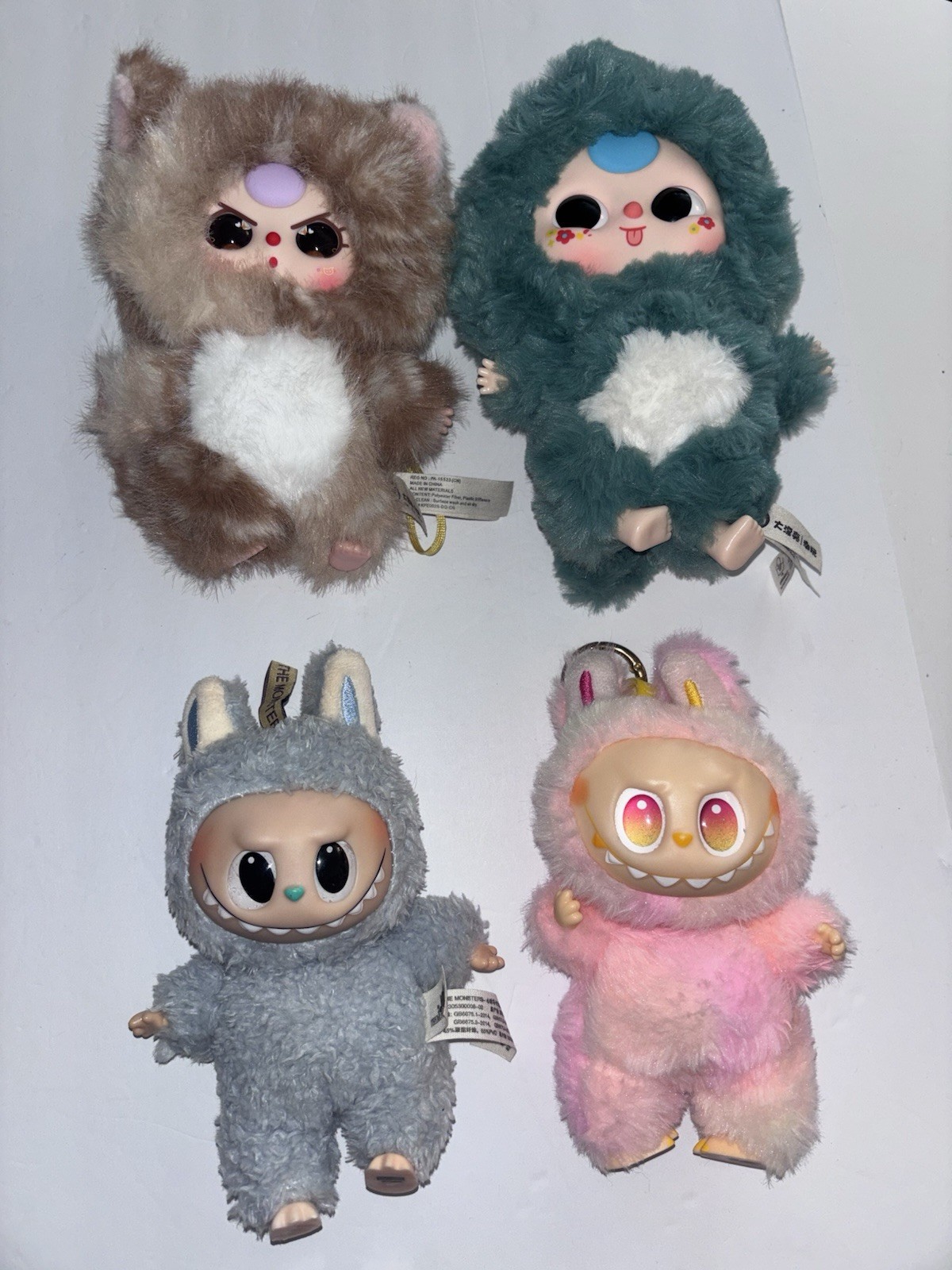 Lot Of 2 Baby Three Blind Bag Plushies & 2 Labubu Plushies PopMart