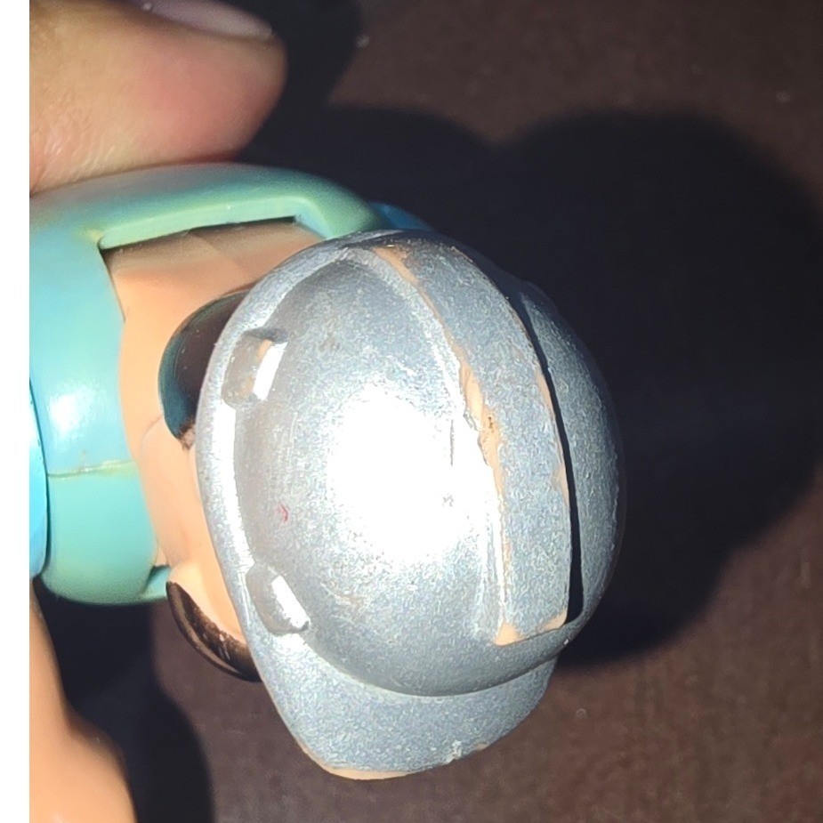 Vintage Construction Worker Action Figure Silver Hard Hat Mustache Toy Builder