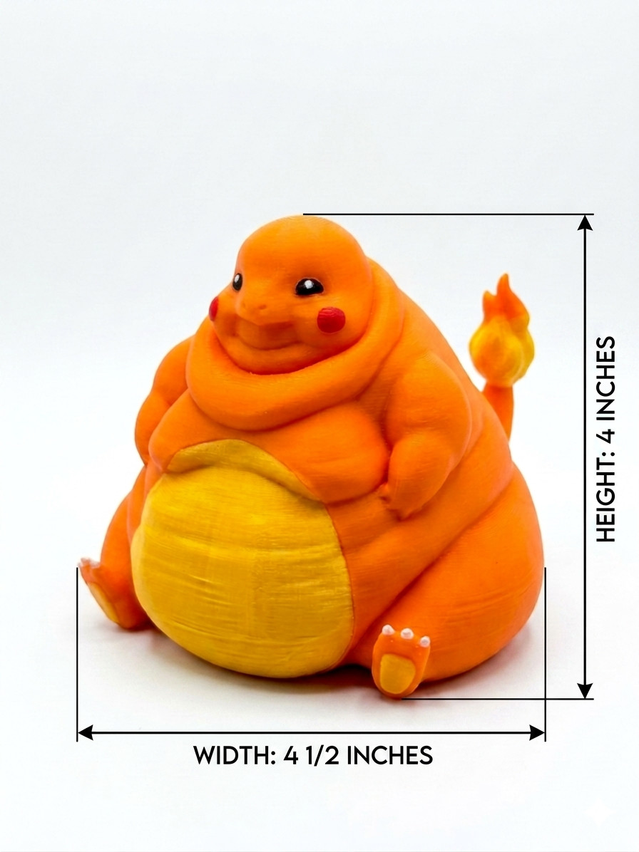 Chonky Charmander Figure – Matte Orange Fat Pokémon Statue Decor 4&Prime;