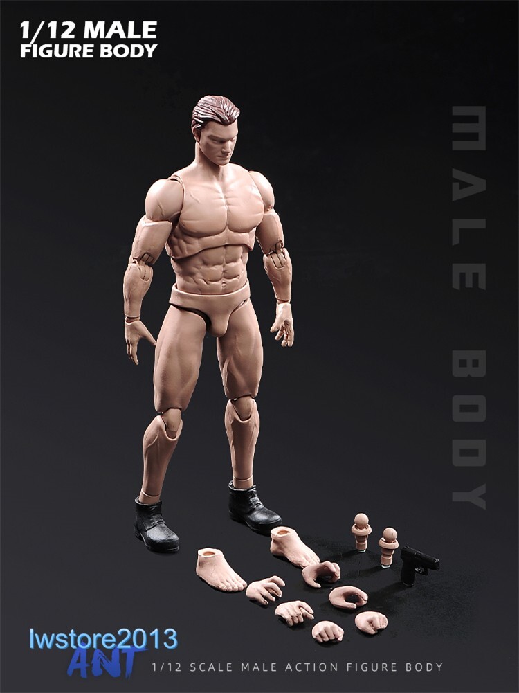 In Stock ANT 1:12 AM116 Muscular 6 inch Male Action Figure Head Body Shoes Toys