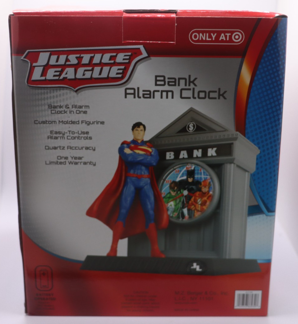 JUSTICE LEAGUE Coin Bank & Alarm Clock SUPERMAN DC Comics New!
