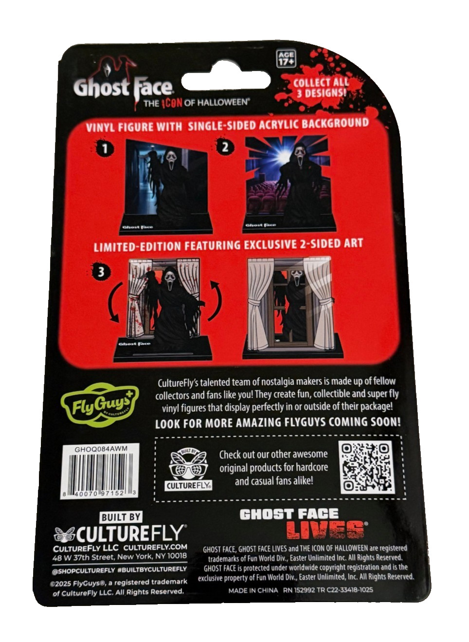 CultureFly Fly Guys GHOST FACE Vinyl Figure with Acrylic Background NEW