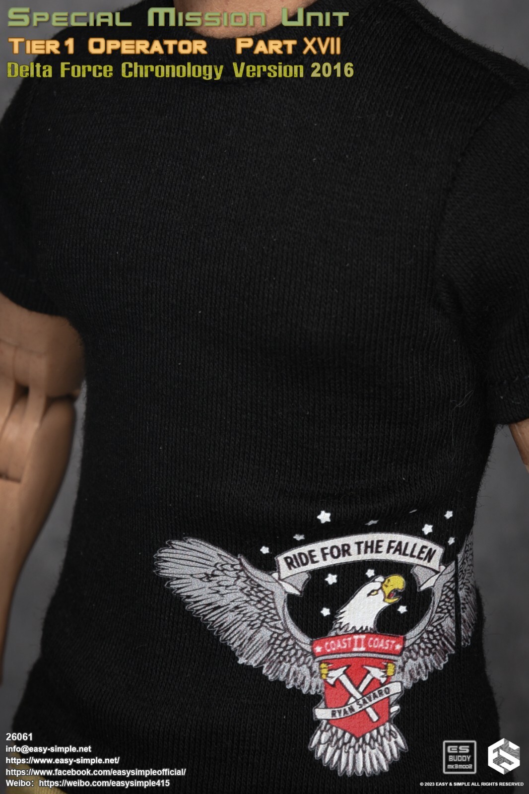 1:6 Easy & Simple Delta Force Chronology 2016 Mens Black T-Shirt for 12&Prime; Figures