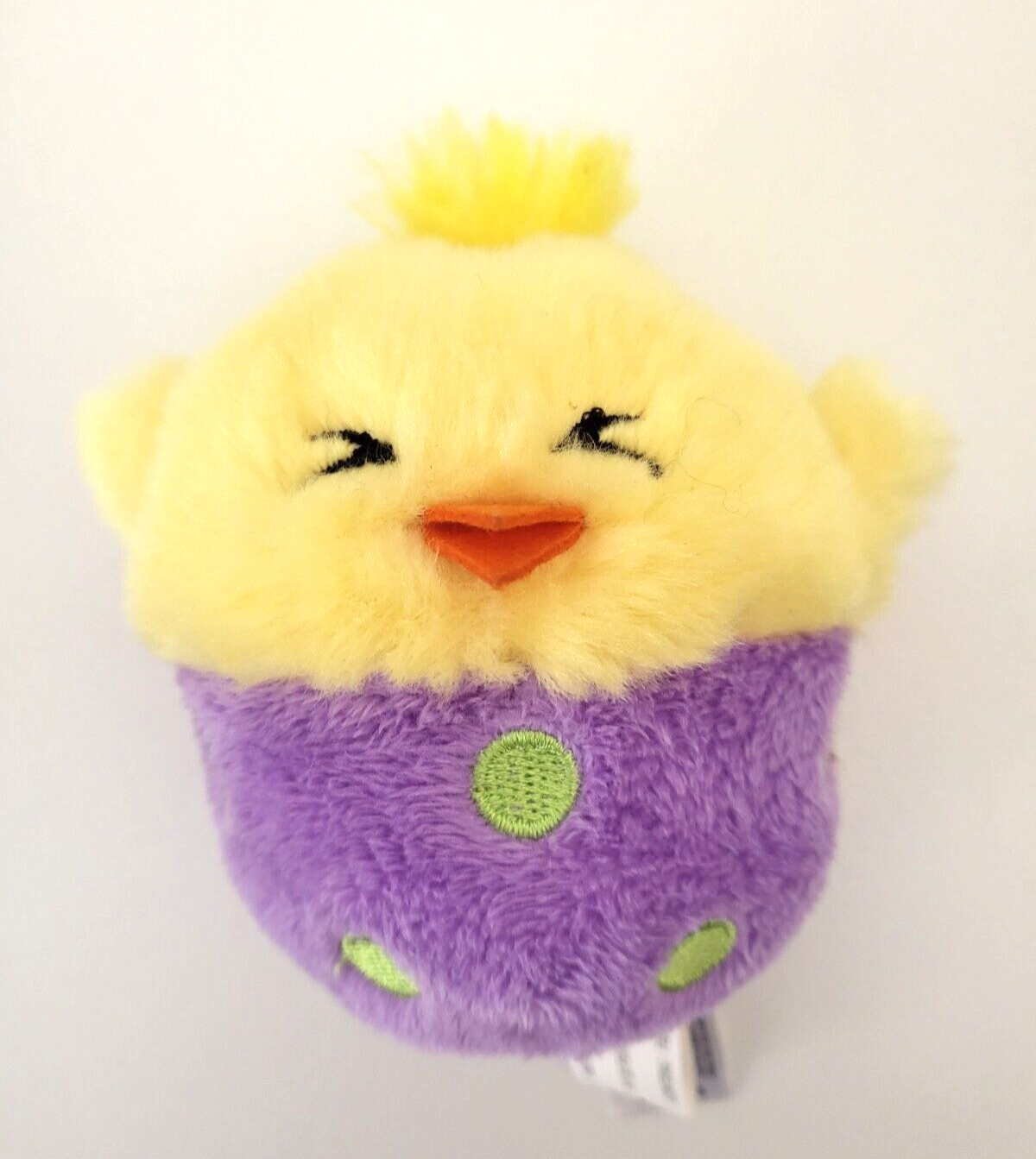 Aurora Chirping Chick in Easter Egg Plush 4&Prime; Yellow Purple Green Spots Soft Toy