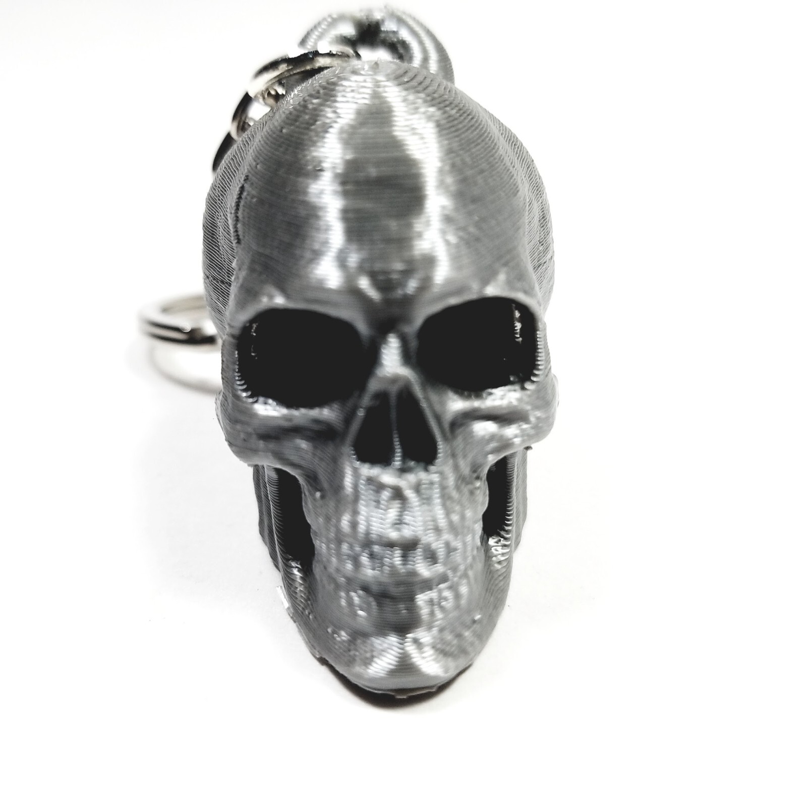 FlexiMech Skeleton Detailed 3d Printed Skull -Silver Tone KeyChain Choose Color