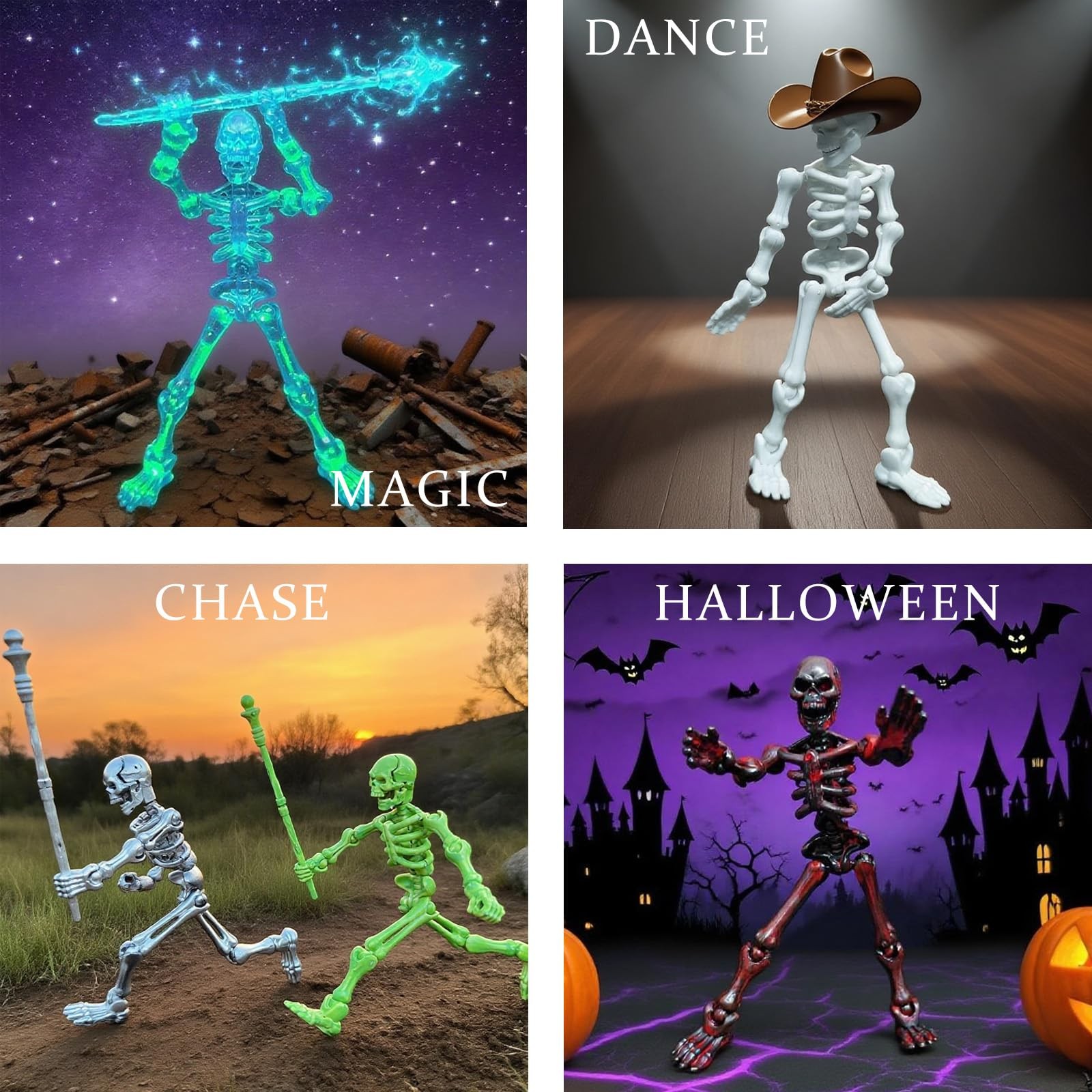 6 Pack T13 Skeleton Action Figures Glow in The Dark Blue Multi-Jointed Posable