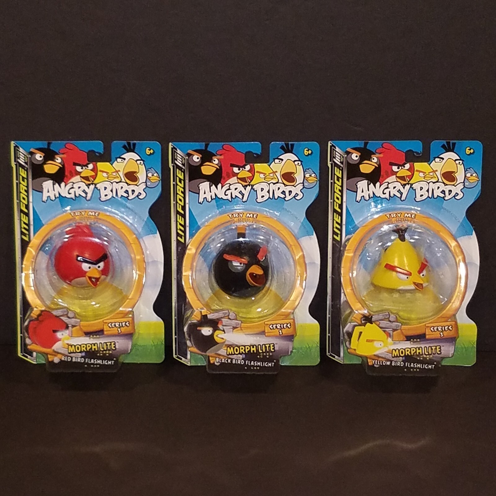 Angry Birds Morph Lite Flashlight 3 Figure Set Lite Force Red Black Yellow Bird