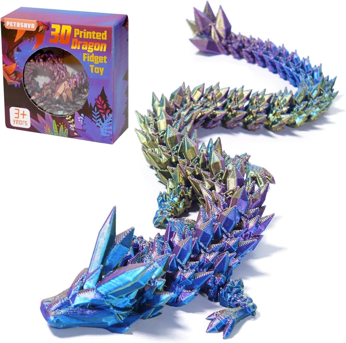 Three Color 12&Prime; 3D Printed Dragon, Articulated Dragon, Crystal Dragon, Dragon Fi